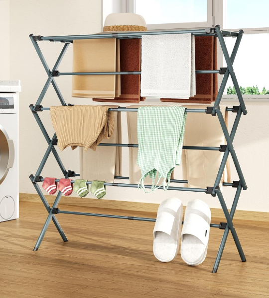 Foldable 3-Tier Drying Rack (Navy Blue)