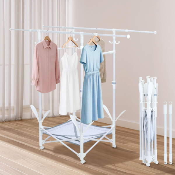 Foldable Drying Rack With Wheels And Extendable Rails