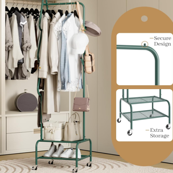 Mobile Drying Rack With Wheels And Storage Shelf