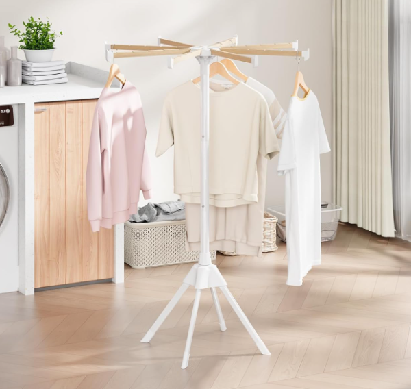 Wooden Drying Rack With Adjustable Horizontal Bars