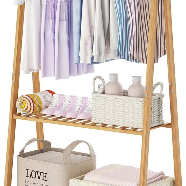 Children's Bamboo Freestanding Garment Rack With Shelf