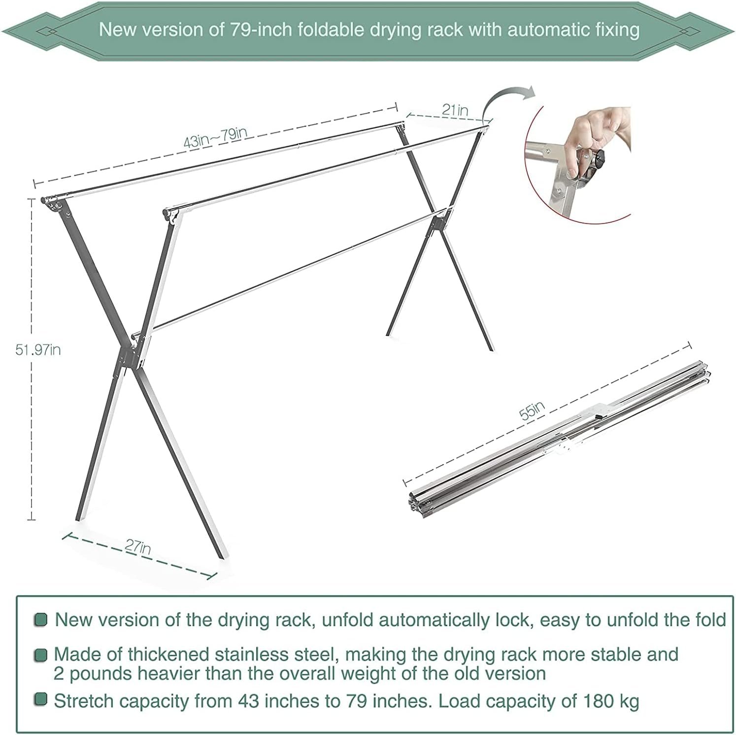 Upgraded Stainless Steel Drying Rack With Windproof Hooks - Image 2