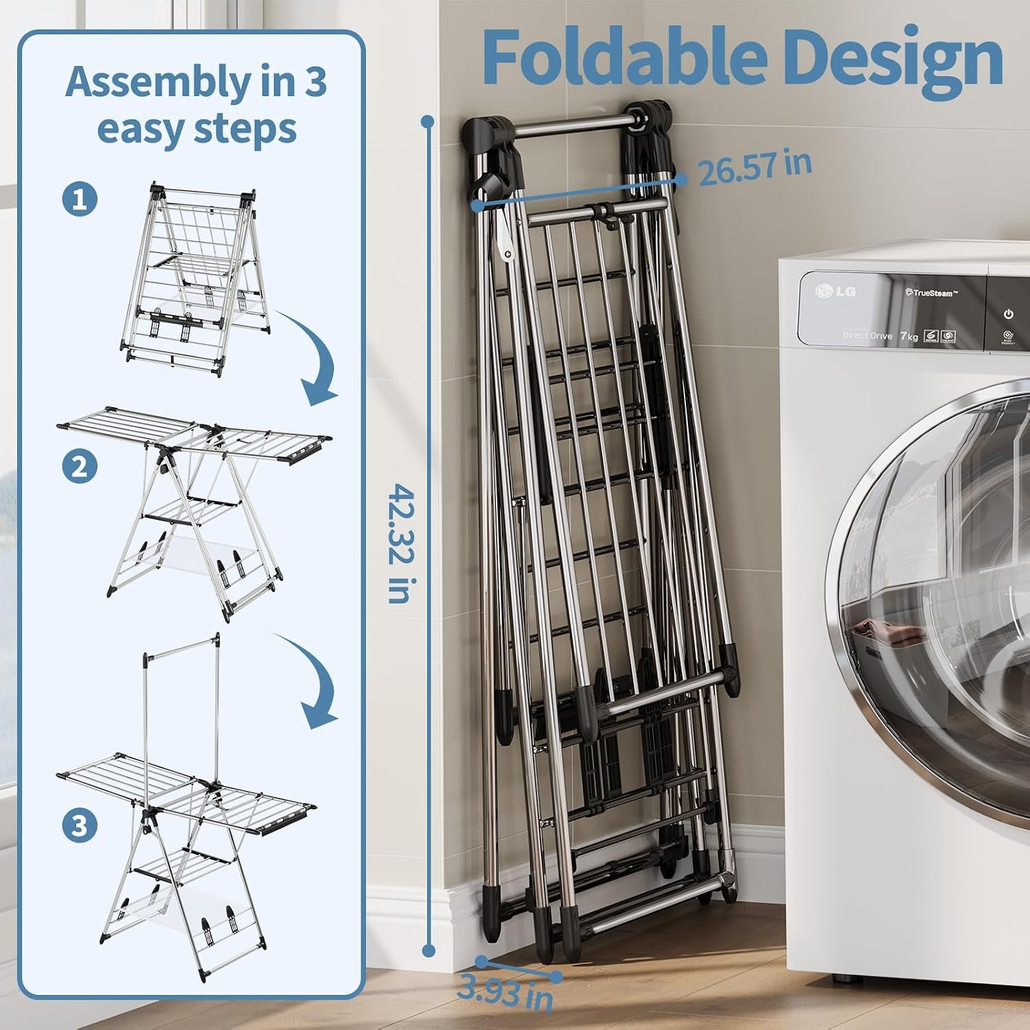 Multifunctional Folding Drying Rack With Shoe Rack And Side Wings - Image 2