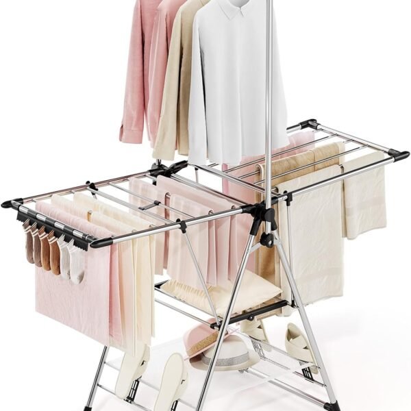 Multifunctional Folding Drying Rack With Shoe Rack And Side Wings