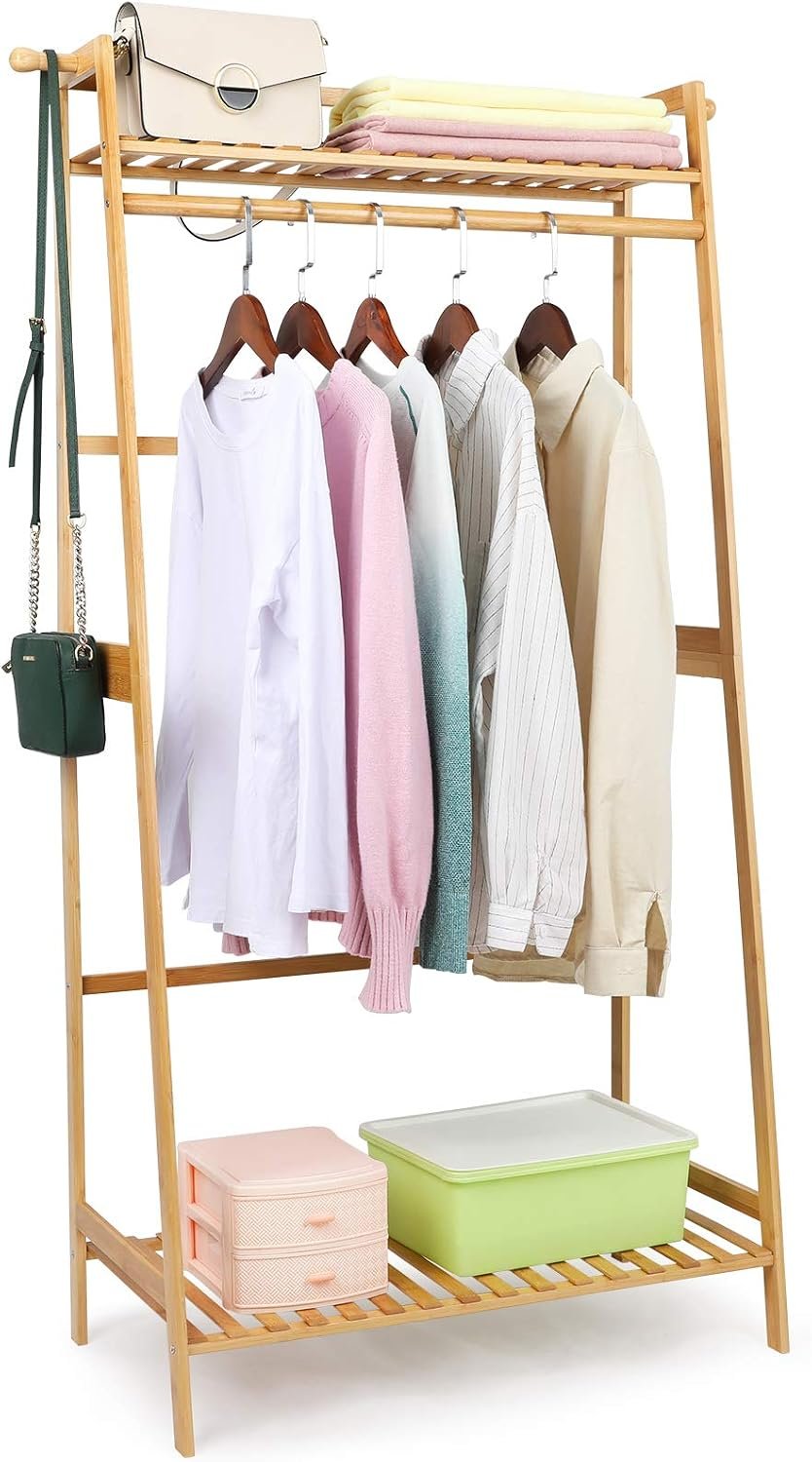 Small Wooden Corner Garment Rack For Narrow Bedroom Spaces