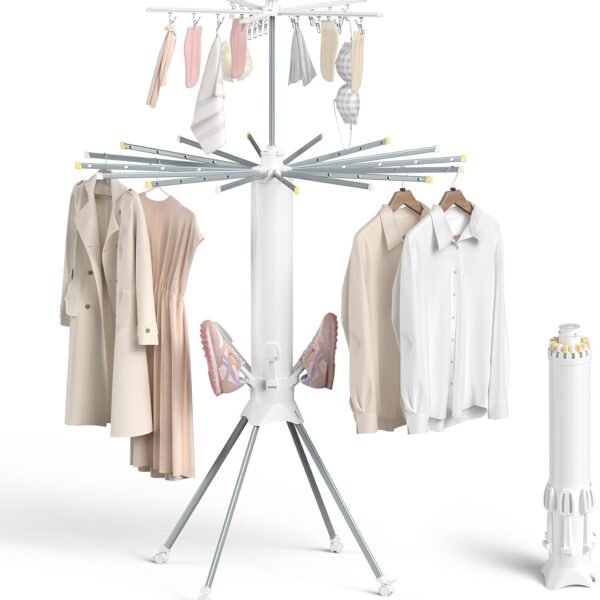 Three-Tier Folding Drying Rack With Four Legs And Swivel Casters