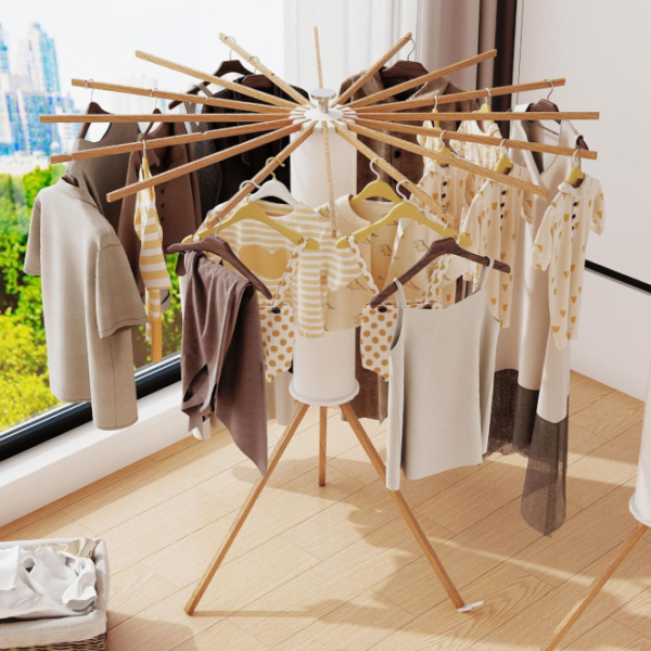 Freestanding Wooden Tripod Drying Rack With Extendable Arms